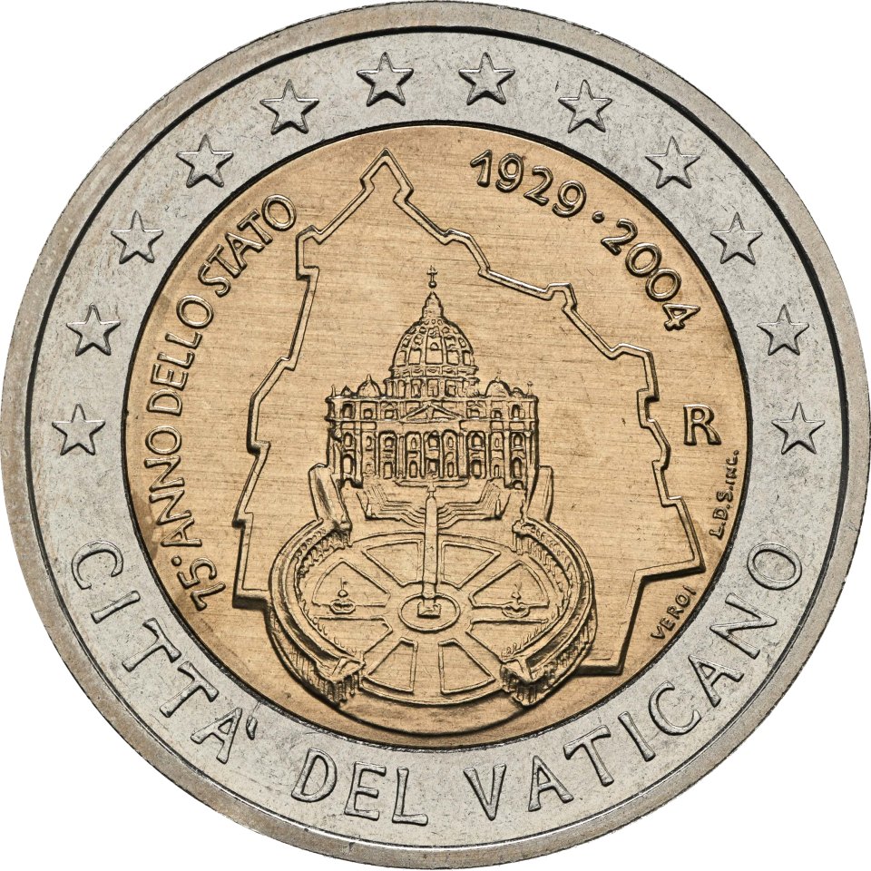 Vatikan 2004 75. Gründungstag Vatikanstadt – Rückseite