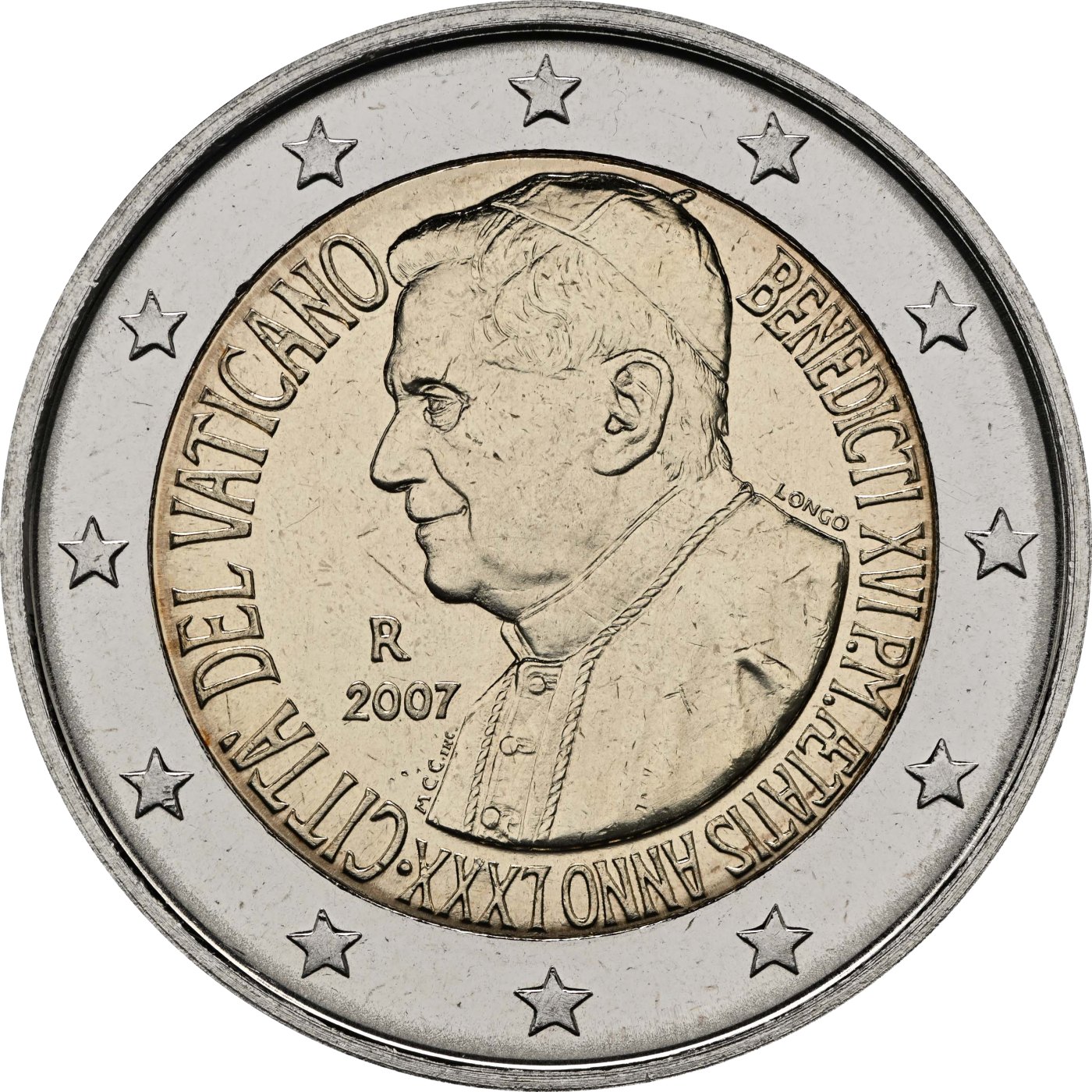 Vaticano 2007 – 80º compleanno di Papa Benedetto XVI · Moneta commemorativa da 2 euro Verso