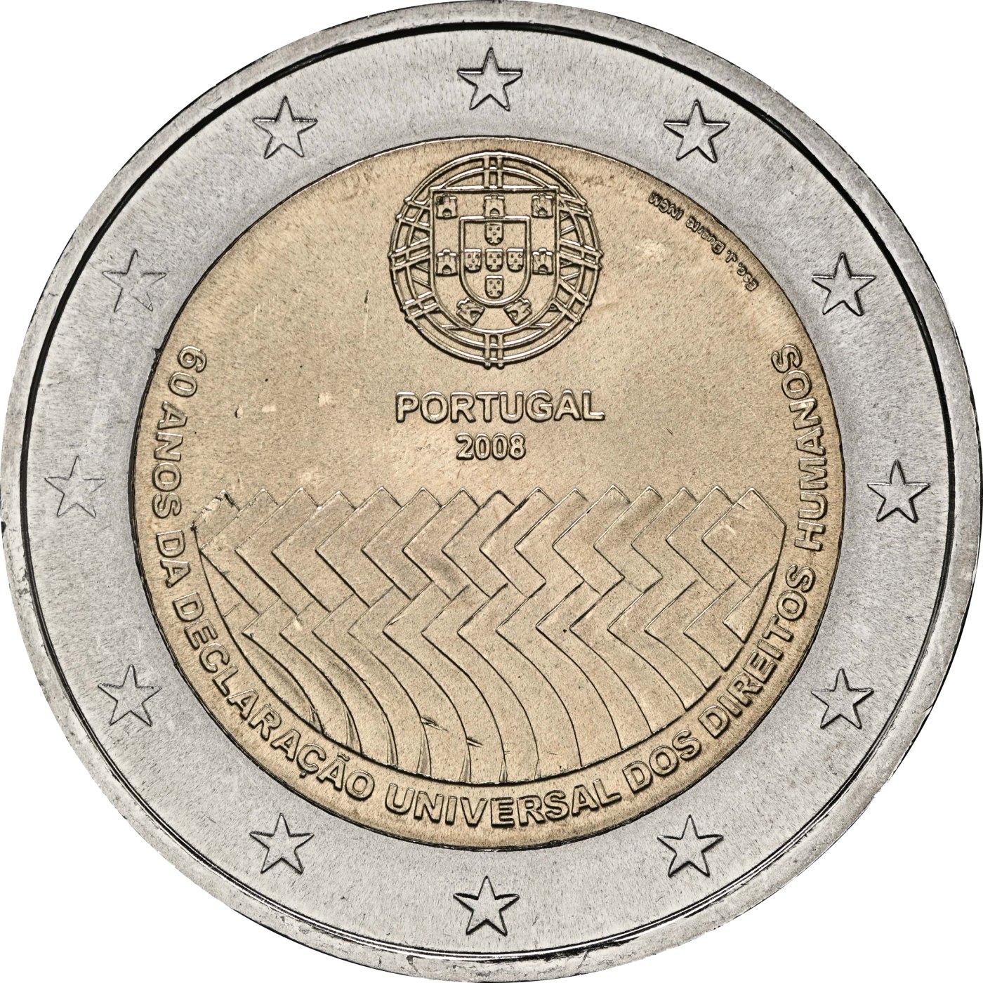 Portugal 2008 – 60e anniversaire de la Déclaration universelle des droits de l’homme · Pièce commémorative de 2 euros Revers