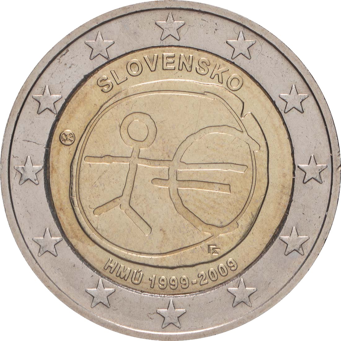 Словакия 2009 – 10 години ИПС · Възпоменателна монета от 2 евро Реверс