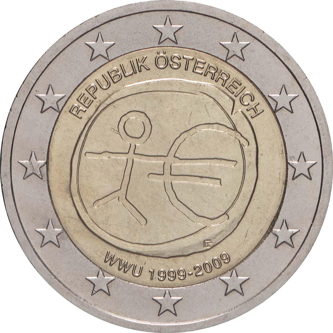 Oostenrijk 2009 – 10 jaar EMU · 2-euroherdenkingsmunt Keerzijde