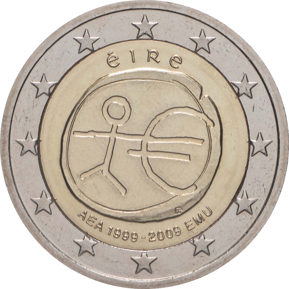 2-Euro-Münze Irland 2009: 10 Jahre WWU