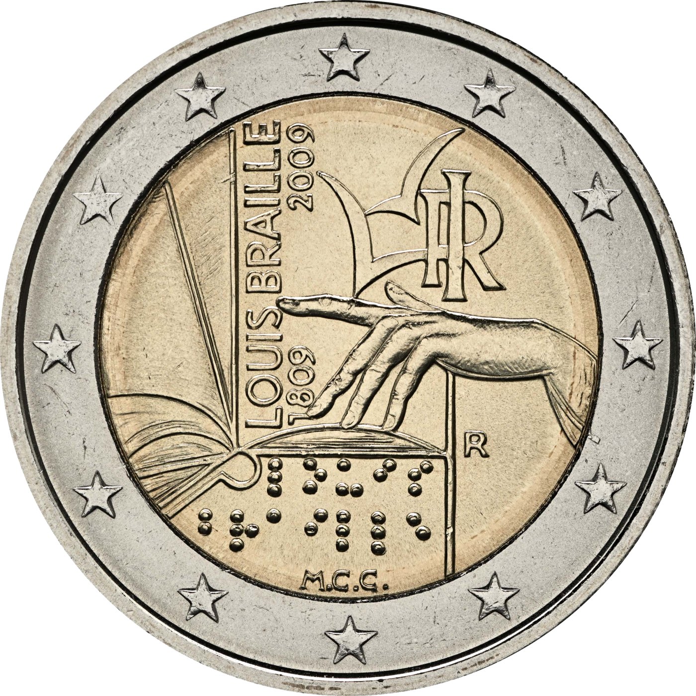 Italy 2009 – 200th birthday of Louis Braille · 2 Euro commemorative coin Reverse