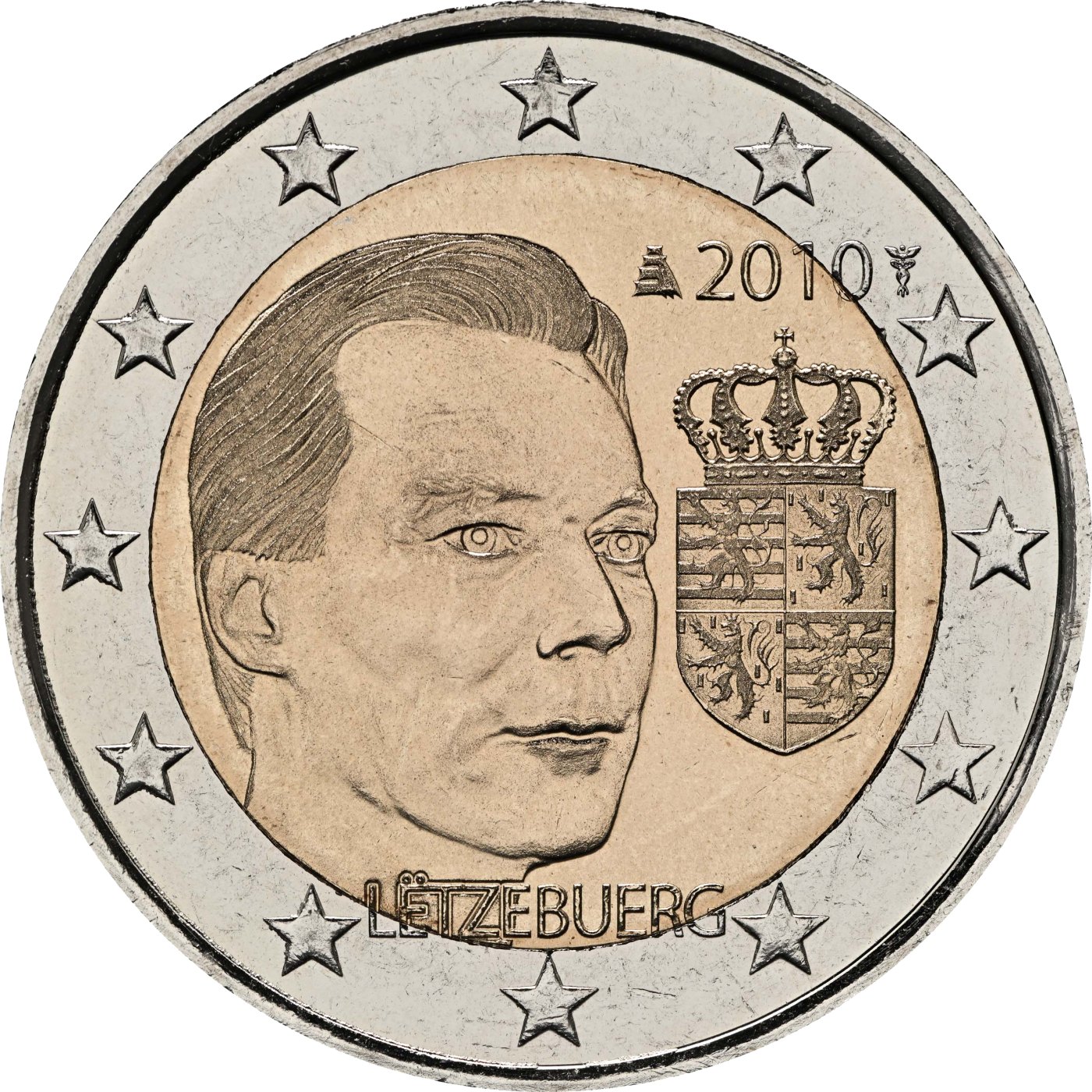 Luxemburgo 2010 – Brasão do Grão-Ducado · Moeda comemorativa de 2 euros Verso