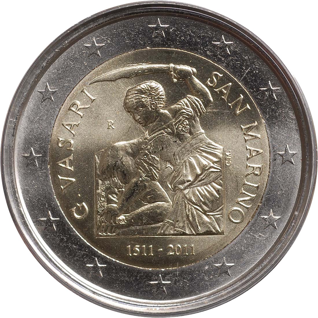 San Marino 2011 – 500. výročie narodenia Giorgia Vasariho · Pamätná minca 2 € Reverz
