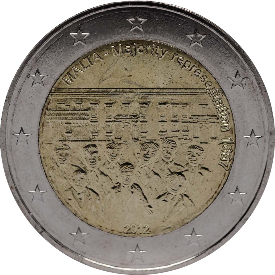 2-Euro-Münze Malta 2012: Serie: Verfassungsgeschichte Maltas, 2. Ausgabe, 1887 Mehrheitswahlrecht