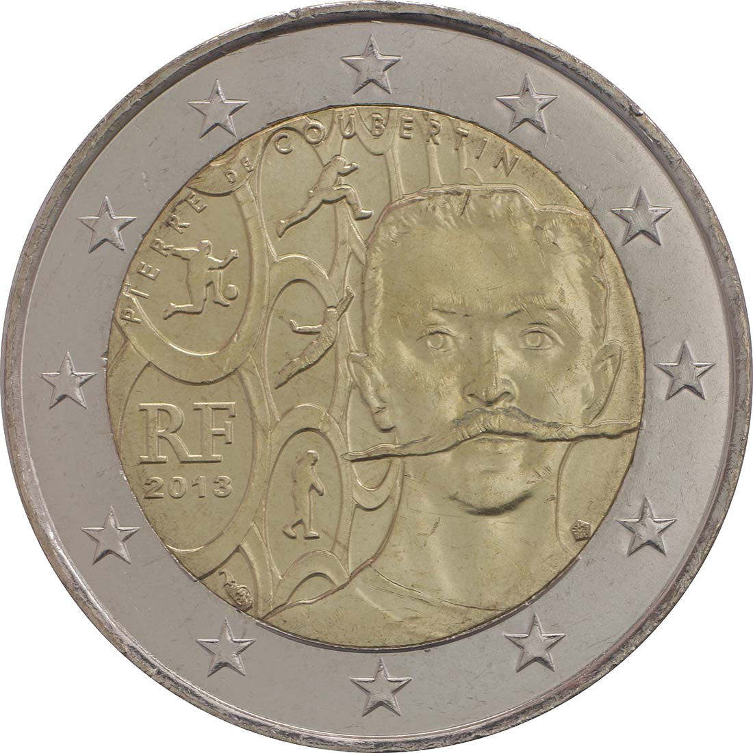 Франция 2013 – 150-годишнина от рождението на Pierre de Coubertin · Възпоменателна монета от 2 евро Реверс