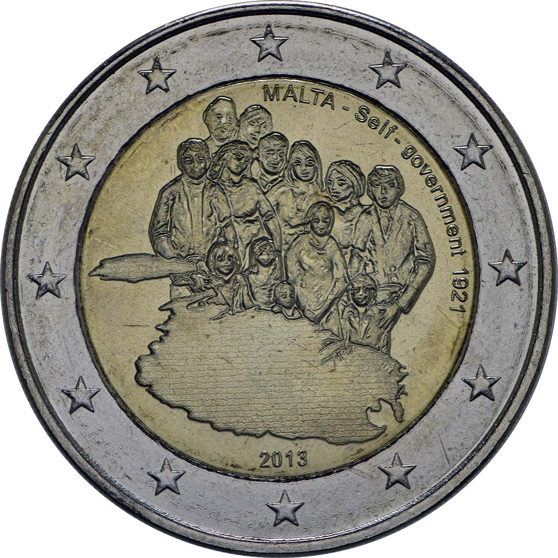 Malte 2013 – Série : Histoire constitutionnelle de Malte, 3e édition, 1921, autonomie gouvernementale · Pièce commémorative de 2 euros Revers
