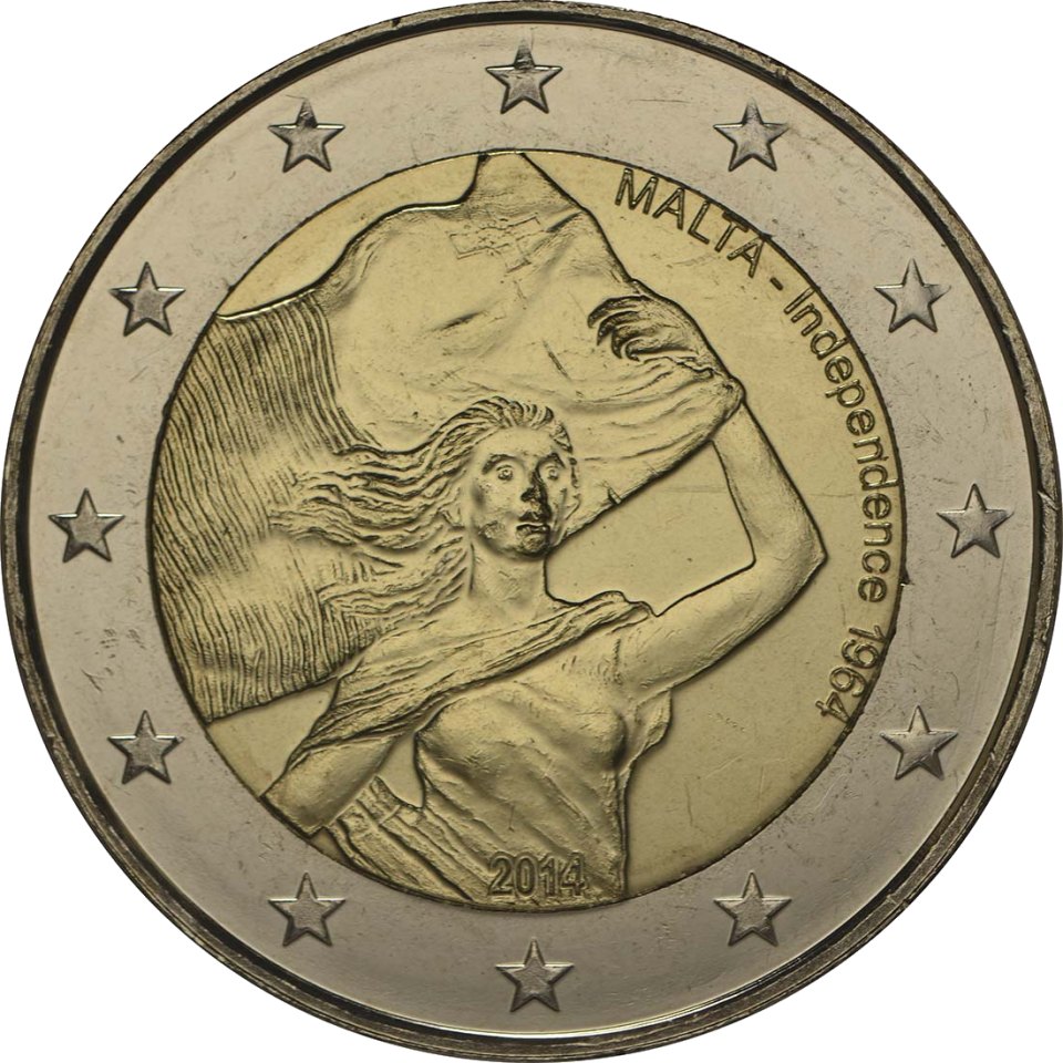 2-Euro-Münze Malta 2014: Serie: Verfassungsgeschichte Maltas, 4. Ausgabe, 50 Jahre Unabhängigkeit
