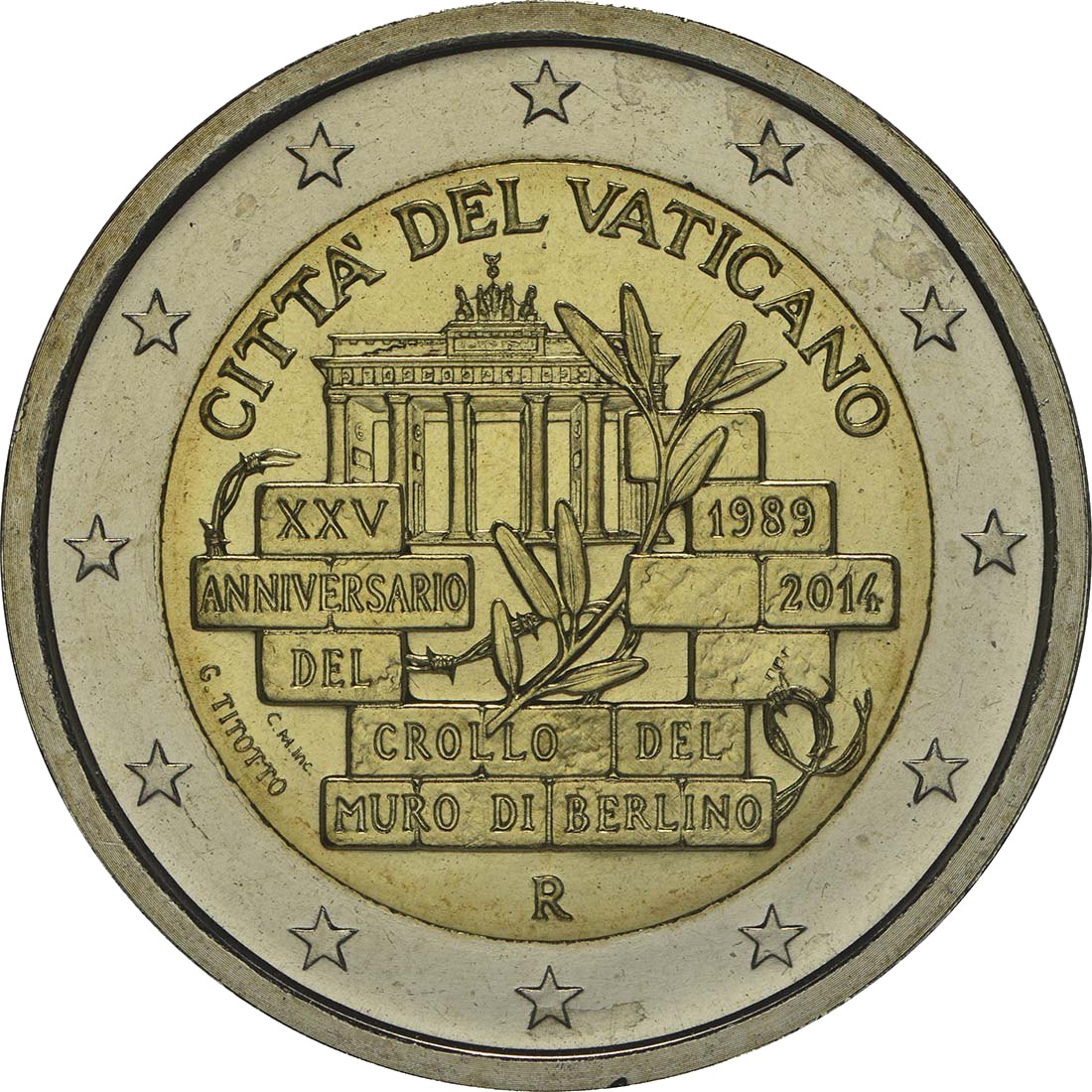 Vaticaan 2014 – 25e verjaardag van de val van de Berliner Mauer · 2-euroherdenkingsmunt Keerzijde