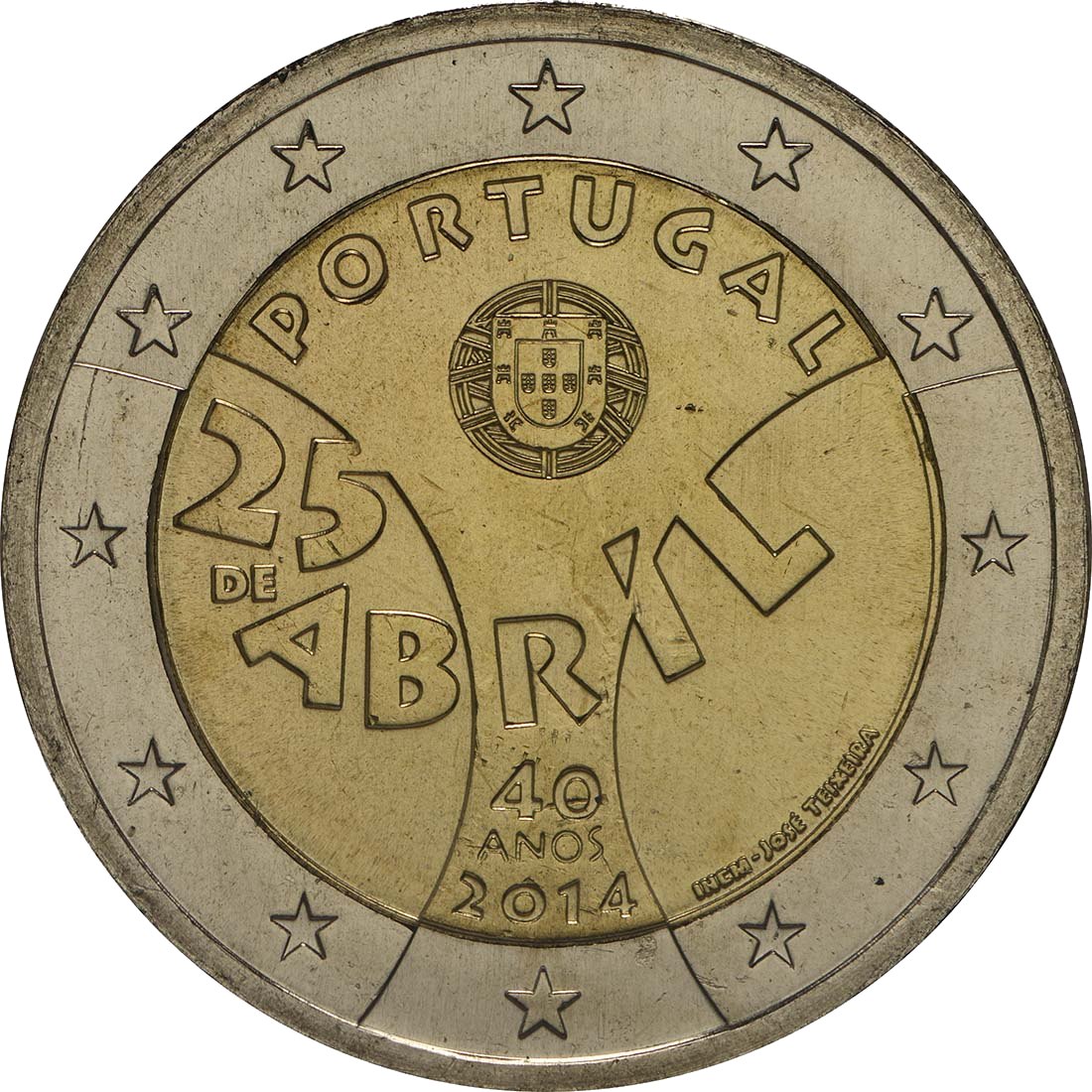 Португалия 2014 – 40-годишнина от Революцията на карамфилите · Възпоменателна монета от 2 евро Реверс