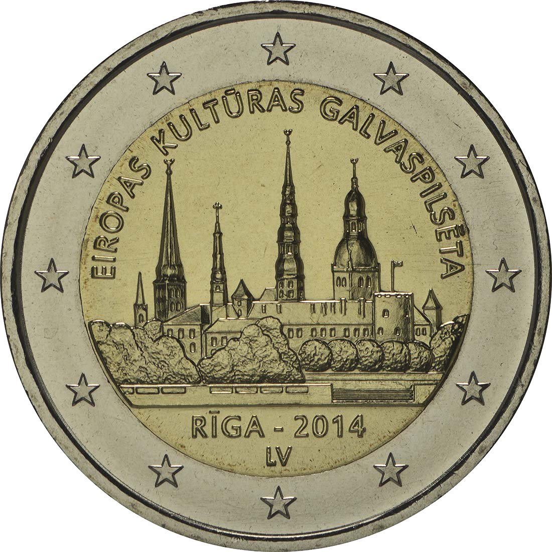 Латвия 2014 – Европейска столица на културата Riga 2014 · Възпоменателна монета от 2 евро Реверс