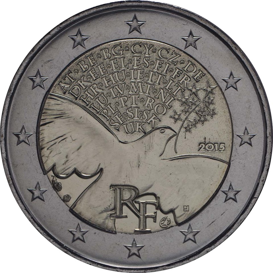 2-Euro-Münze Frankreich 2015: 70 Jahre Frieden in Europa