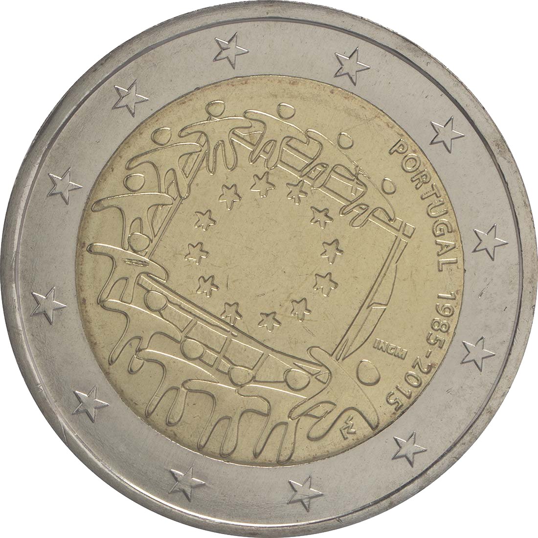 Португалия 2015 – 30 години знаме на ЕС · Възпоменателна монета от 2 евро Реверс
