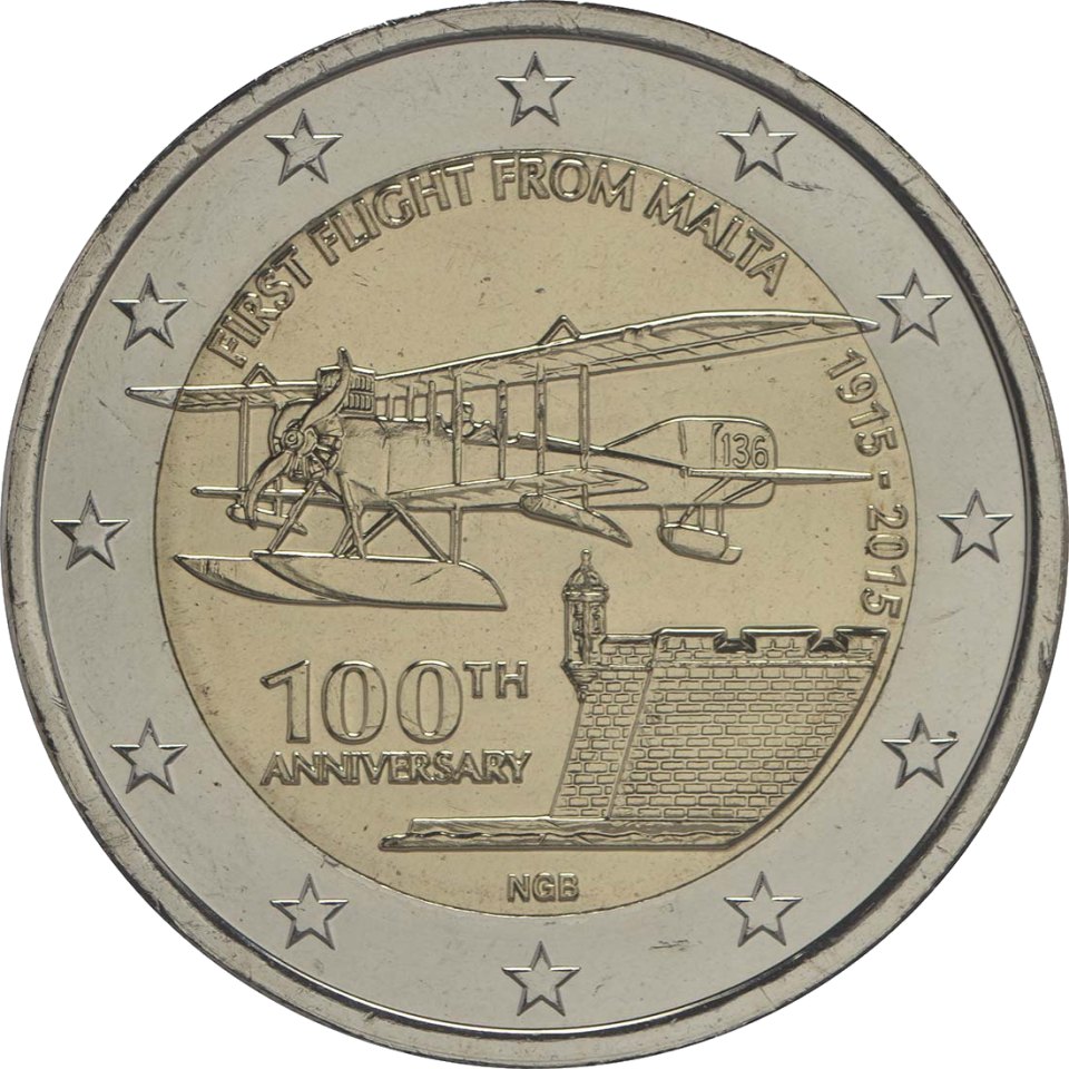 2-Euro-Münze Malta 2015: 100 Jahre erster Flug von Malta aus