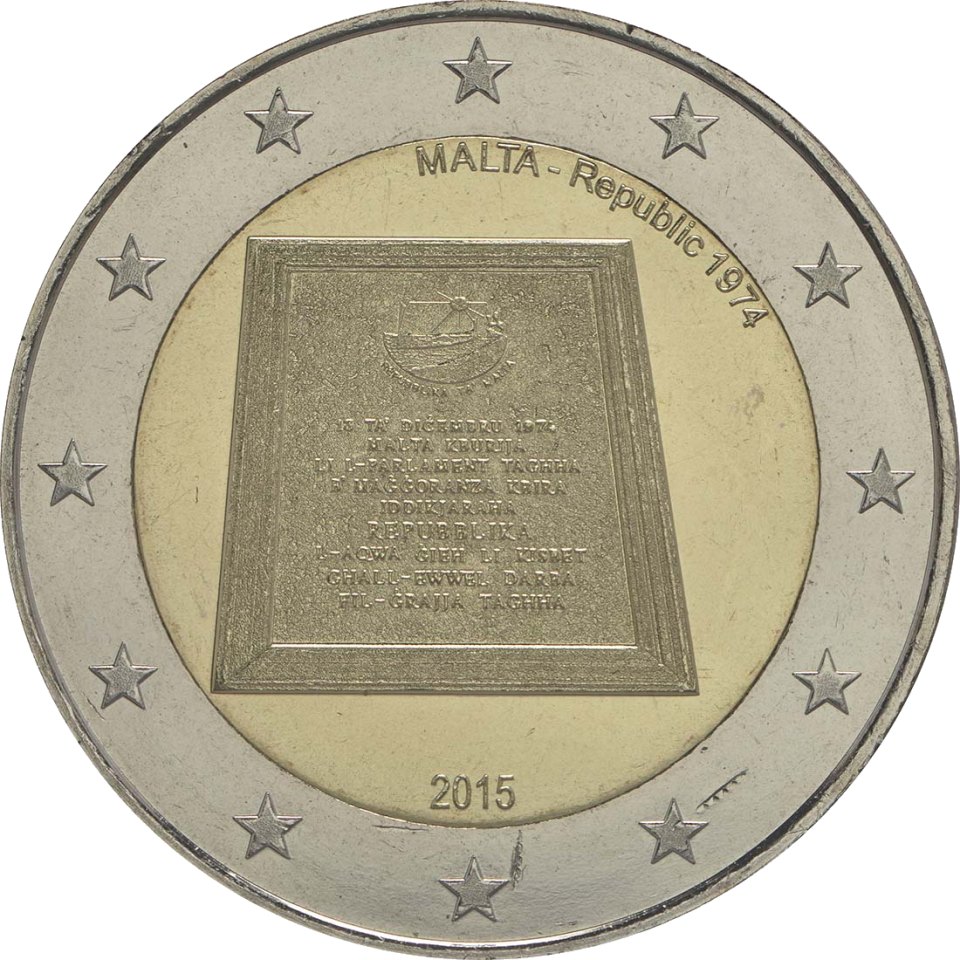 2-Euro-Münze Malta 2015: Serie: Verfassungsgeschichte Maltas, 5. Ausgabe, Parlamentarische Republik