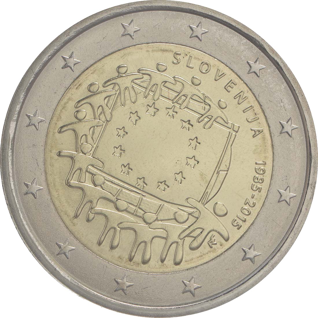 Словения 2015 – 30 години на знамето на ЕС · Възпоменателна монета от 2 евро Реверс