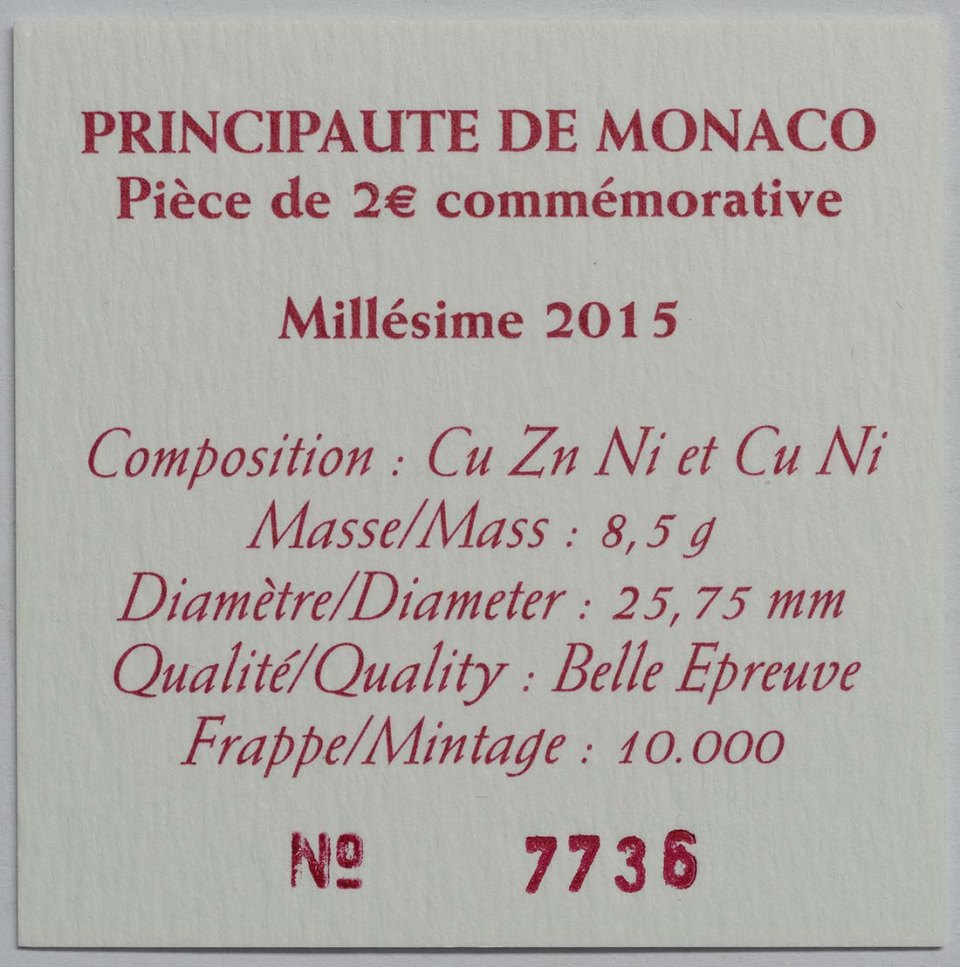 Monaco 2015 800. Jahrestag der Grundsteinlegung der ersten Befestigung auf d. Felsen – Zertifikat