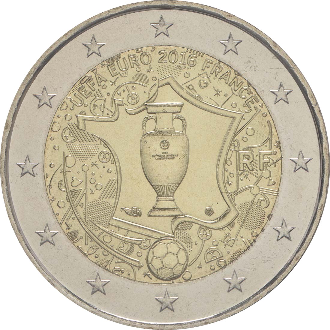 Франция 2016 – Европейско първенство по футбол на UEFA 2016 · Възпоменателна монета от 2 евро Реверс