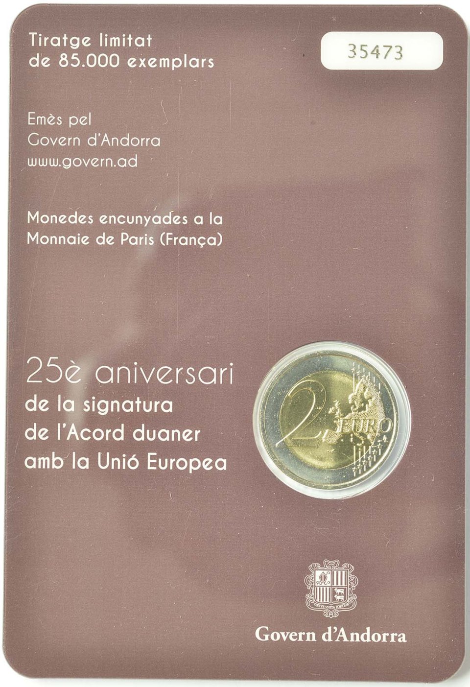 Andorra 2015 25 Jahre Zollunion mit der EU – Zertifikat