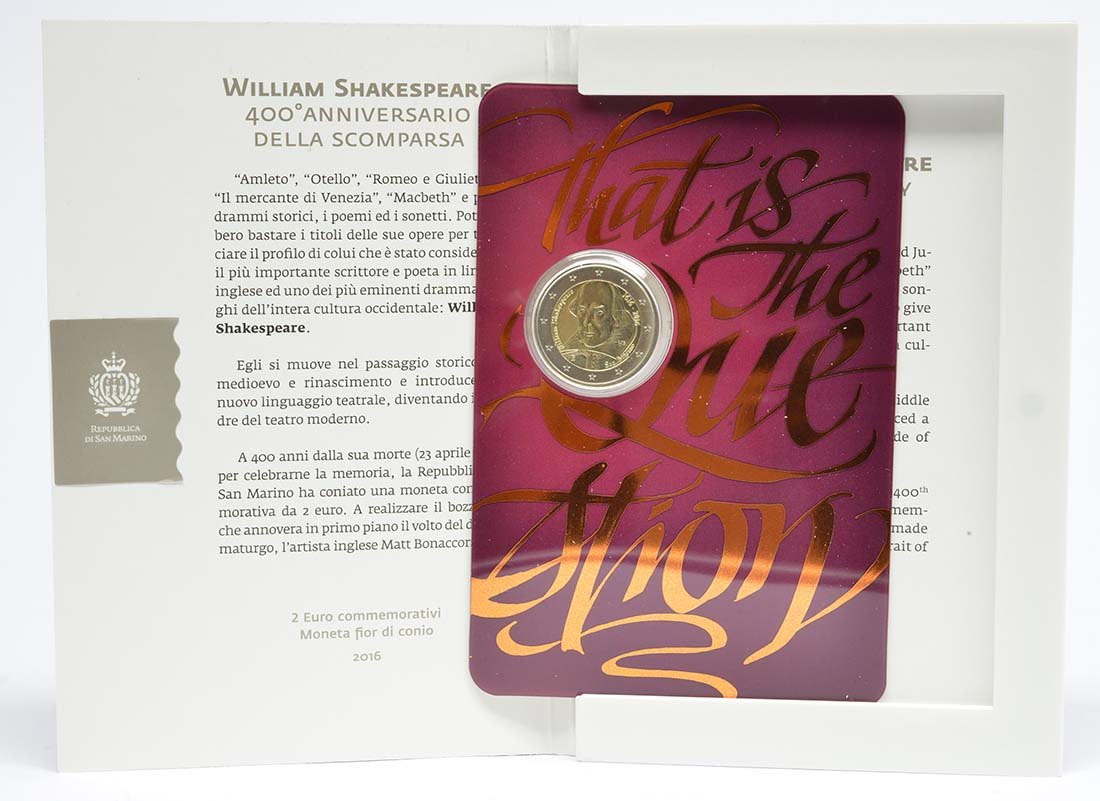 San Marino 2016 – 400. výročie úmrtia Williama Shakespeara · Pamätná minca 2 €