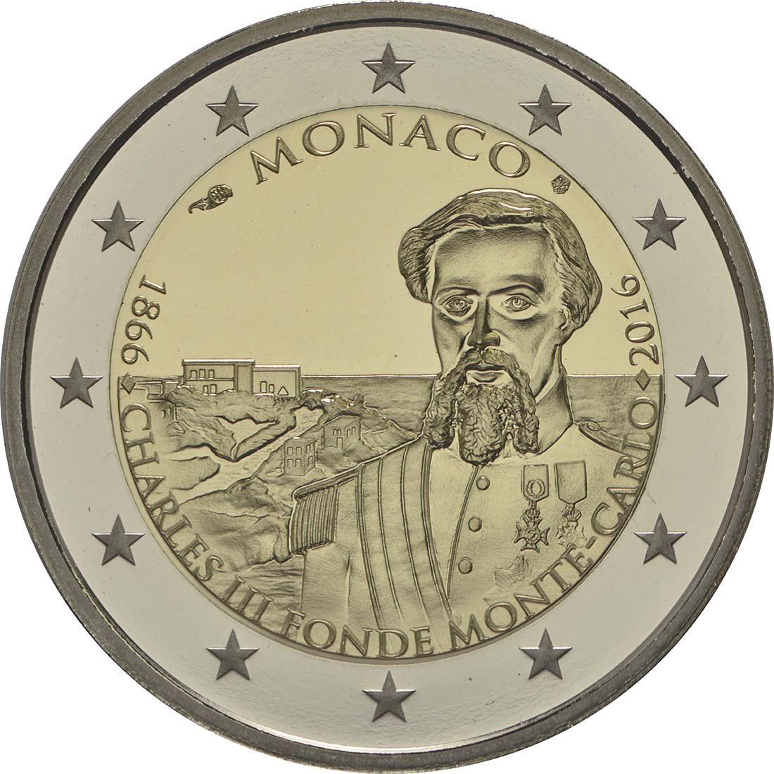 Monaco 2016 – 150e verjaardag van de oprichting van Monte Carlo door Charles III · 2-euroherdenkingsmunt Keerzijde