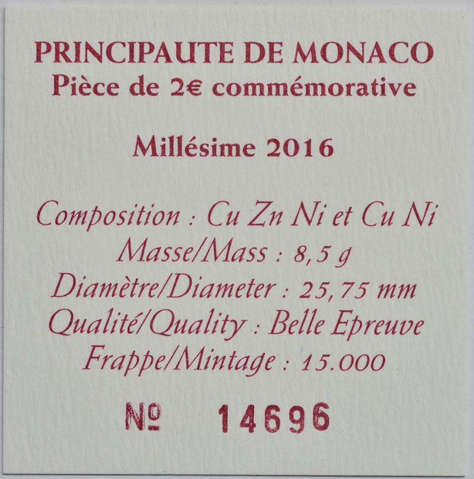 Monaco 2016 150. Jahrestag der Gründung Monte Carlos durch Charles III – Zertifikat