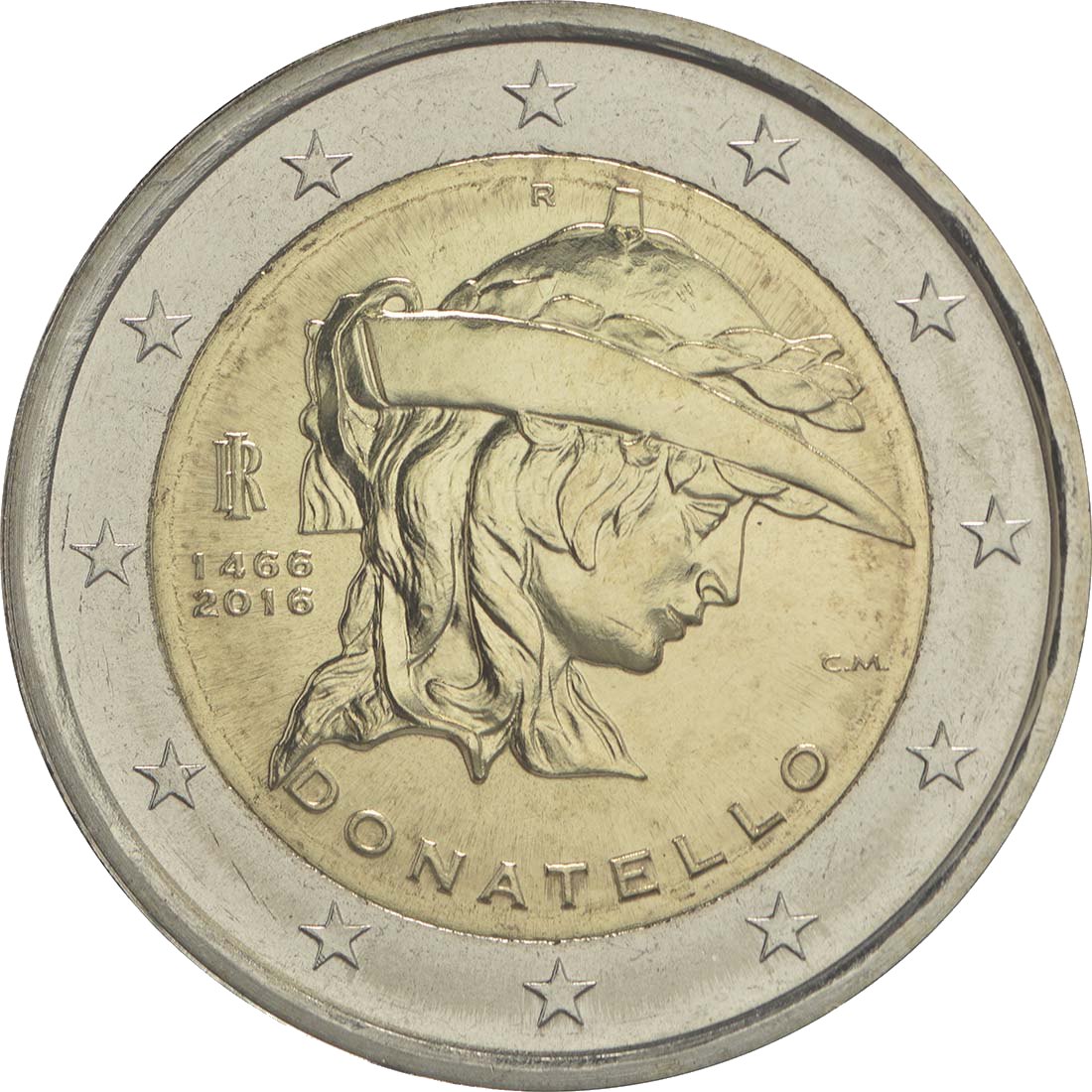 Италия 2016 – 550-ата годишнина от смъртта на Donatello · Възпоменателна монета от 2 евро Реверс