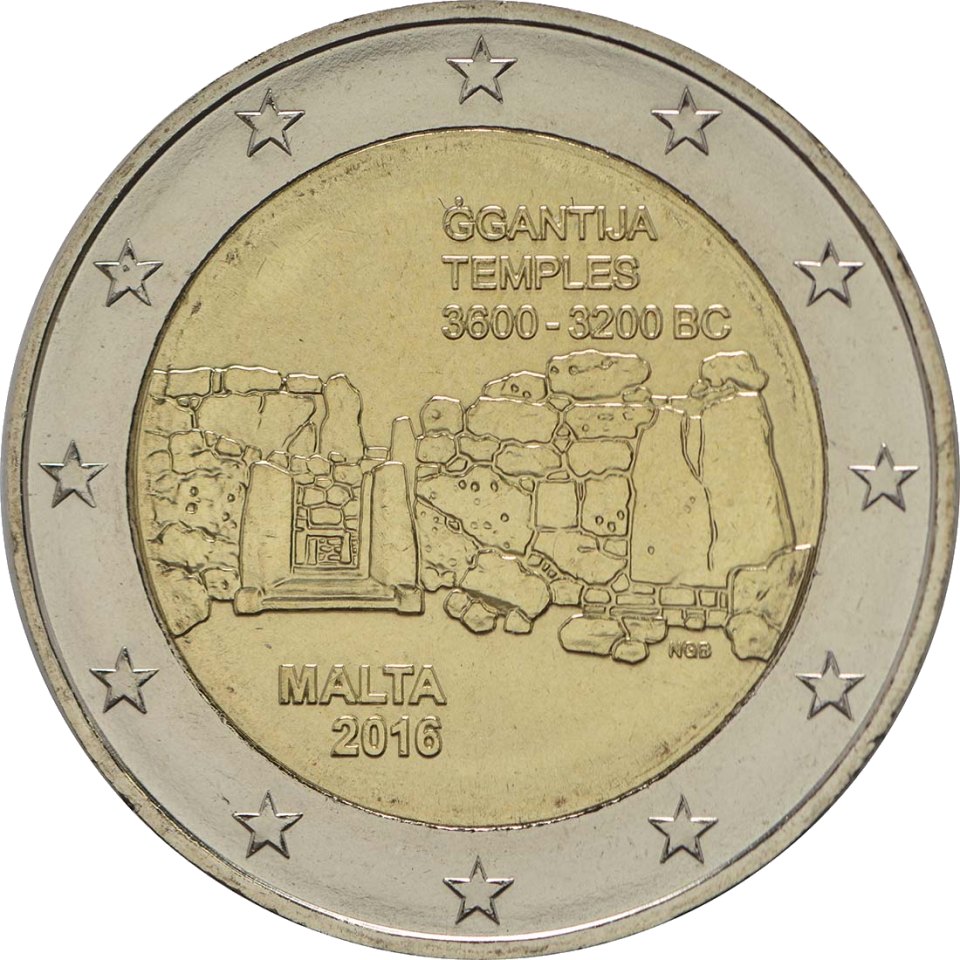 2-Euro-Münze Malta 2016: Serie: Prähistorische Stätten, Ġgantija-Tempel