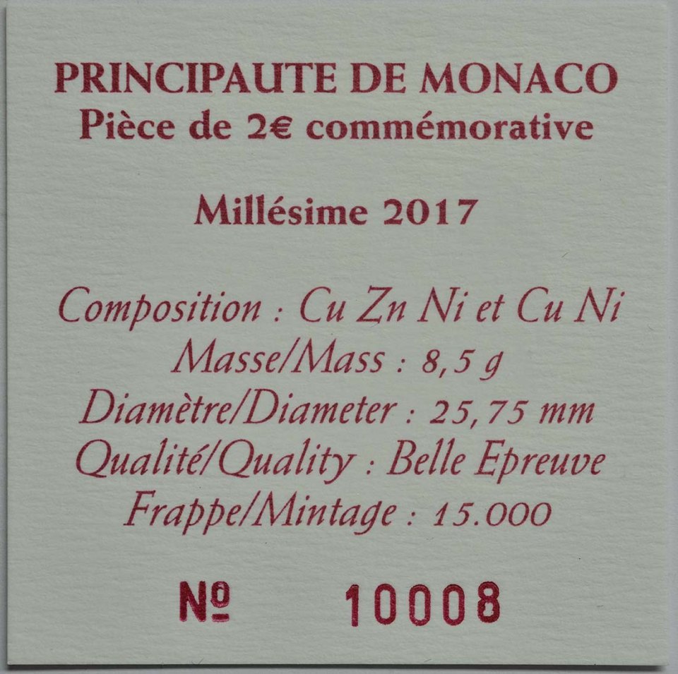 Monaco 2017 200 Jahre Fürstliche Karabinierskompanie – Zertifikat