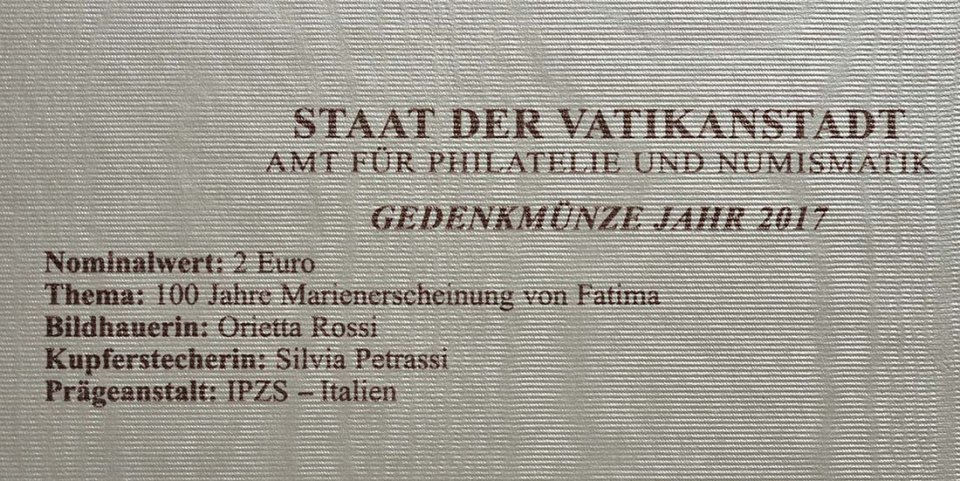 Vatikan 2017 100 Jahre der Erscheinungen bei Fátima – Zertifikat