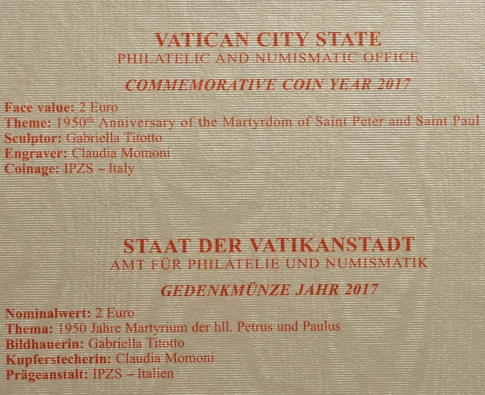 Vatikan 2017 1950 Jahre des Märtyrertods von Petrus und Paulus – Zertifikat
