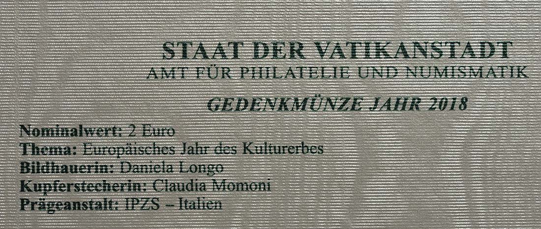 Vatikan 2018 Europäisches Jahr des Kulturerbes – Zertifikat