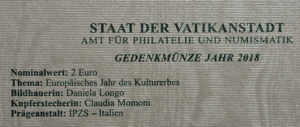 Vatikan 2018 Europäisches Jahr des Kulturerbes – Zertifikat