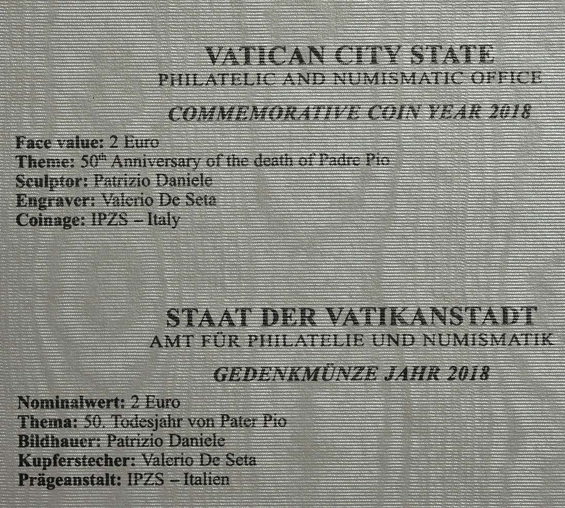 Vatikan 2018 50. Todestag von Pater Pio – Zertifikat