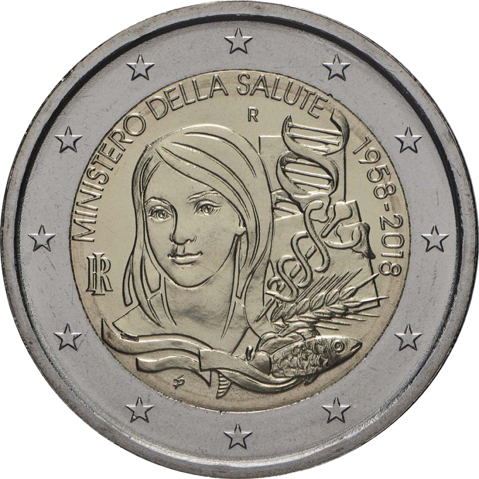 2-Euro-Münze Italien 2018: 60. Jahrestag der Gründung des Gesundheitsministeriums