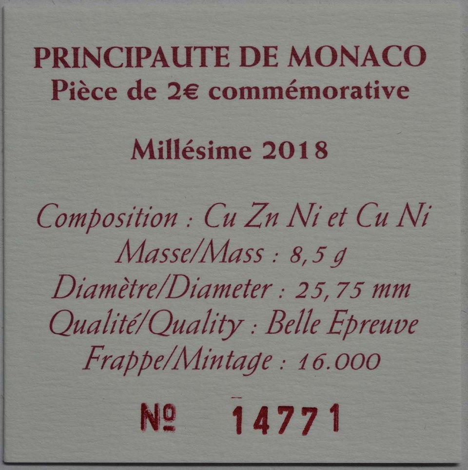 Monaco 2018 250. Geburtstag von François-Joseph Bosio – Zertifikat