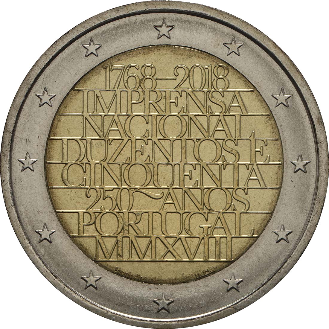 Portugal 2018 – 250 jaar Imprensa Nacional · 2-euroherdenkingsmunt Keerzijde