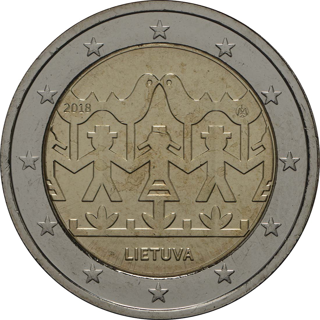 Литва 2018 – Фестивал на песента и танца 2018 · Възпоменателна монета от 2 евро Реверс