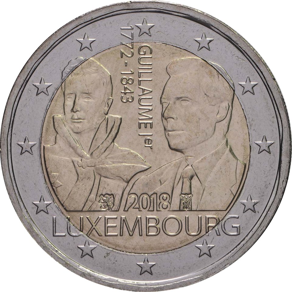 Luxemburg 2018 175. Todestag von Großherzog Guillaume I – Rückseite