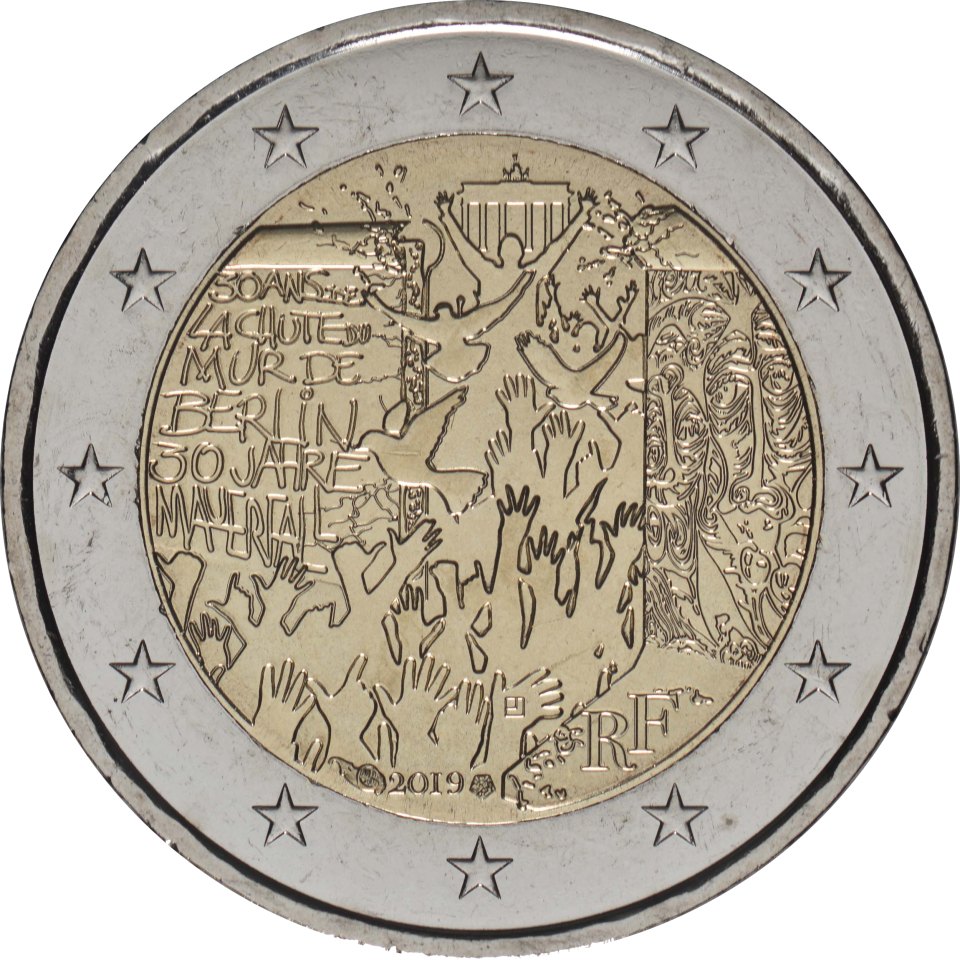 2-Euro-Münze Frankreich 2019: 30 Jahre Fall der Berliner Mauer