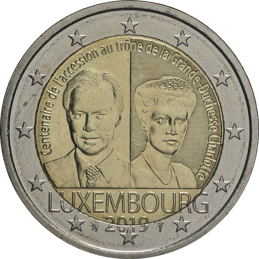Luxemburg 2019 100. Jahrestag von Großherzogin Charlottes Thronbesteigung und Hochzeit – Rückseite