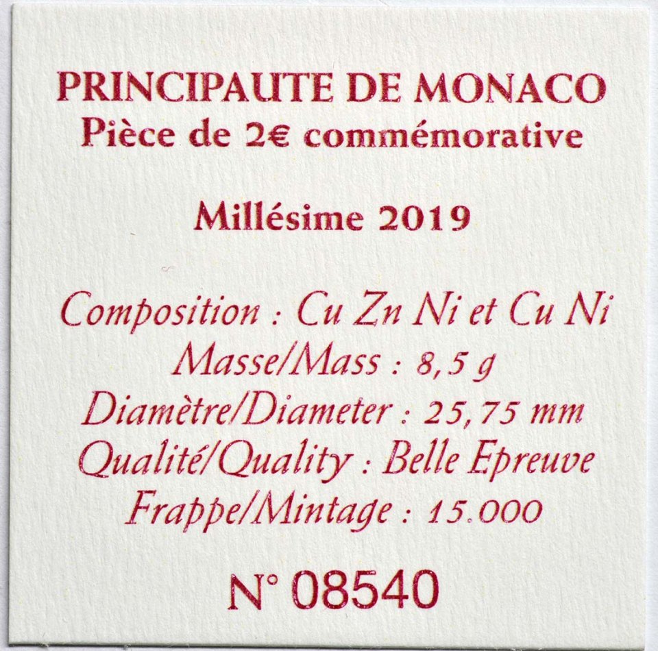 Monaco 2019 200. Jahrestag der Thronbesteigung von Fürst Honoré V – Zertifikat