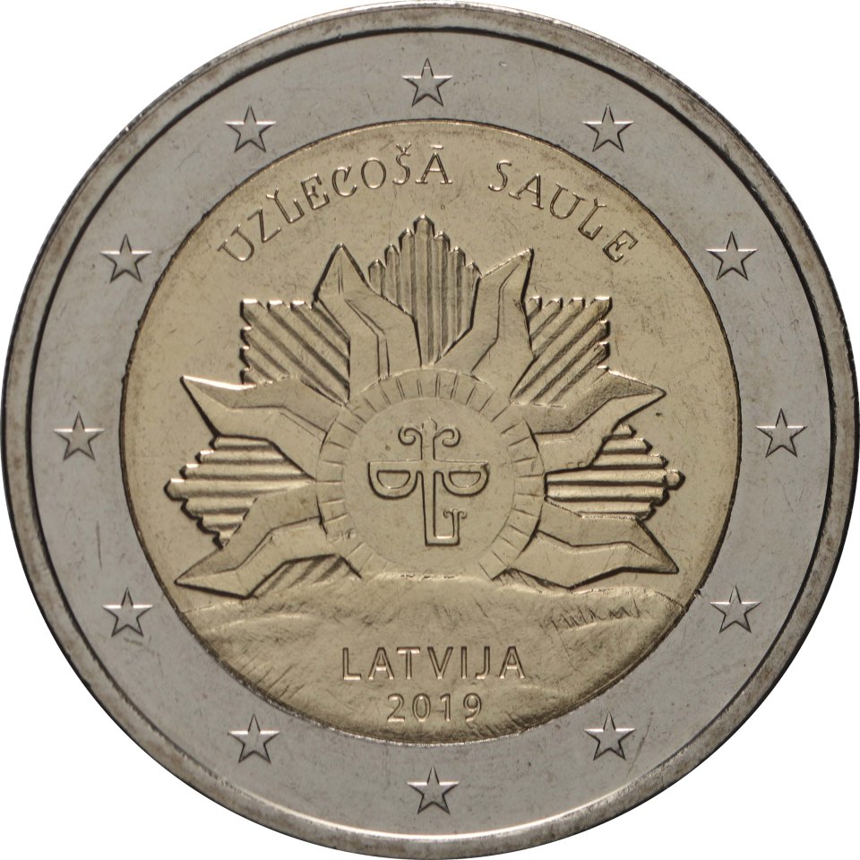 2-Euro-Münze Lettland 2019: Aufgehende Sonne - Das Wappen Lettlands