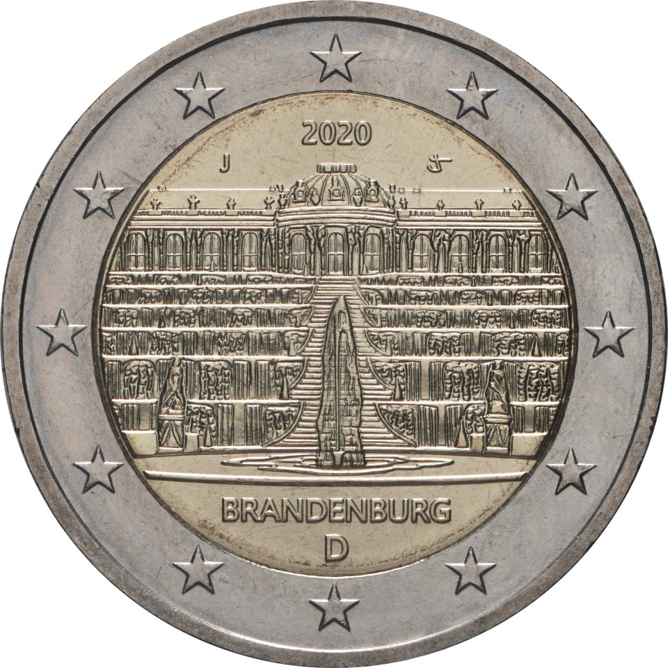 2-Euro-Münze Deutschland 2020: Brandenburg, Schloss Sanssouci in Potsdam