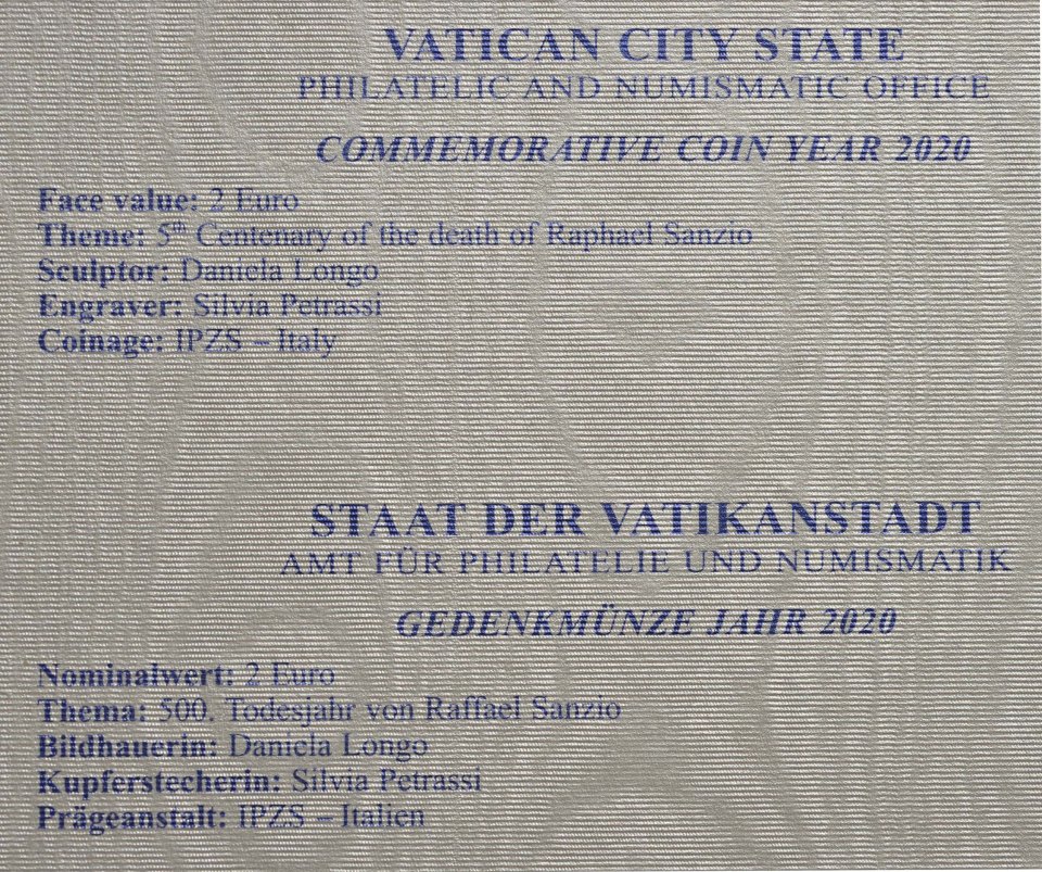 Vatikan 2020 500. Todestag von Raffael – Zertifikat