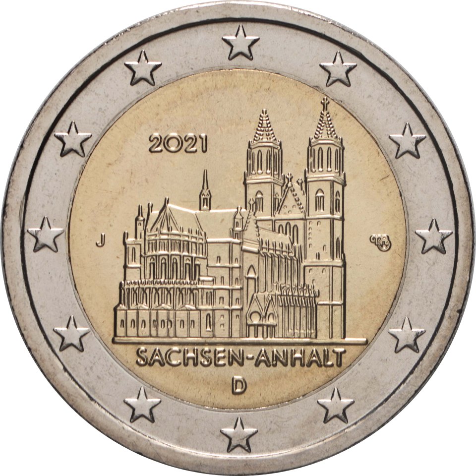 2-Euro-Münze Deutschland 2021: Sachsen-Anhalt, Magdeburger Dom