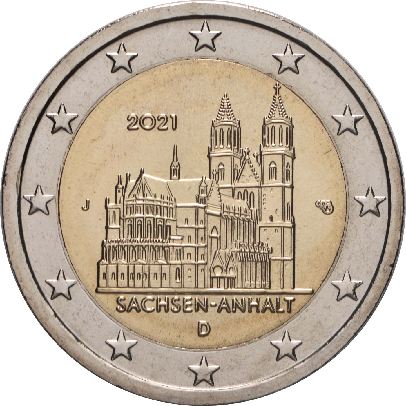 Германия 2021 – Саксония-Анхалт, Магдебургска катедрала · Възпоменателна монета от 2 евро Реверс