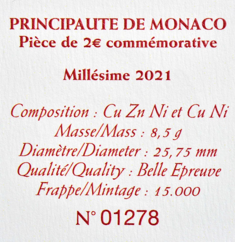 Monaco 2021 10. Hochzeitstag von Fürst Albert II und Fürstin Charlène – Zertifikat