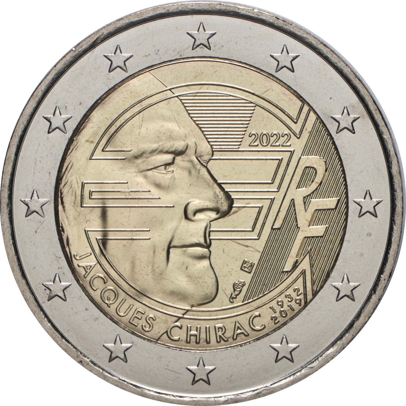 Frankreich 2022 Jacques Chirac 20 J. Euro-Bargeldumstellung – Rückseite